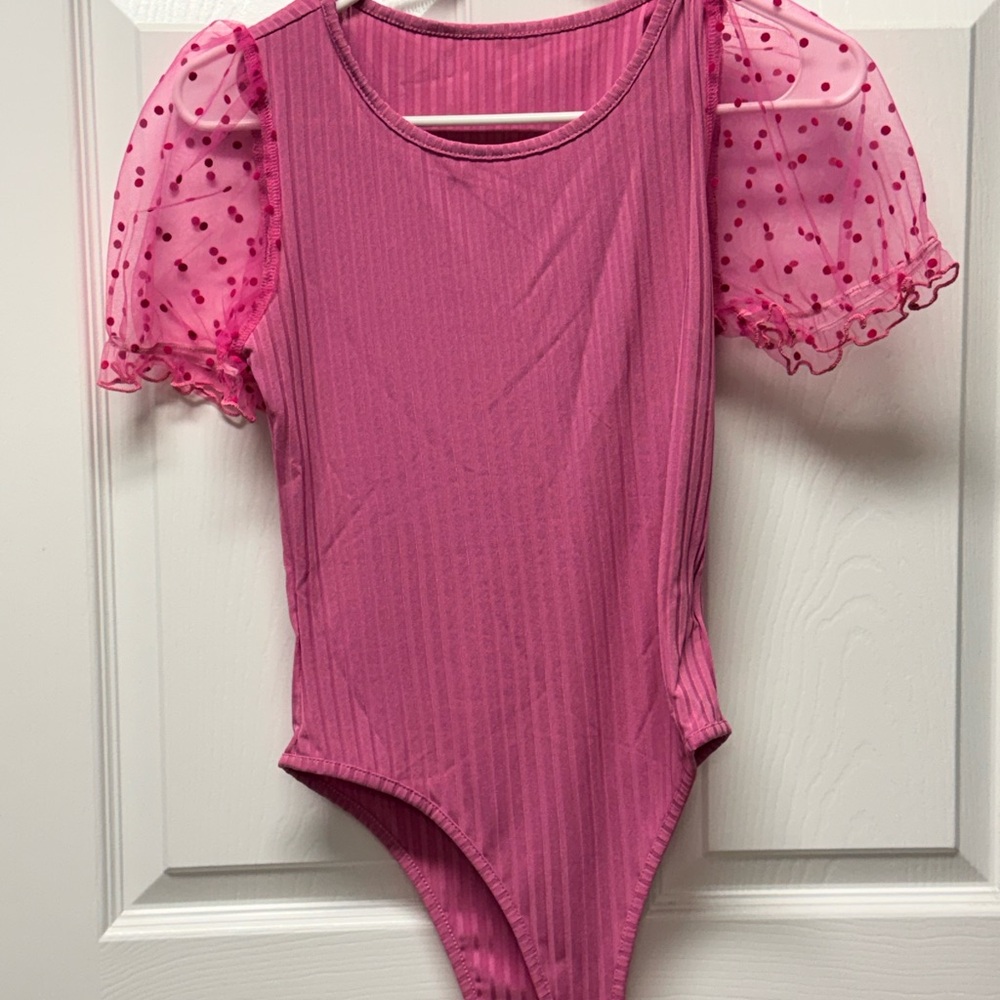 Pink One Piece with Polka Dot Sleeves